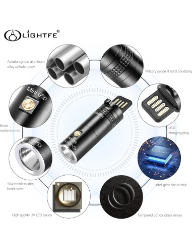 Linterna UV Recargable LIGHTFE Mini05D Compacta 365nm