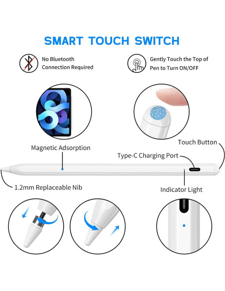 Lápiz Stylus Activo NTHJOYS Blanco para iPad y Android Punta Fina Lápiz Stylus Activo NTHJOYS Blanco para iPad y Android Punta Fina