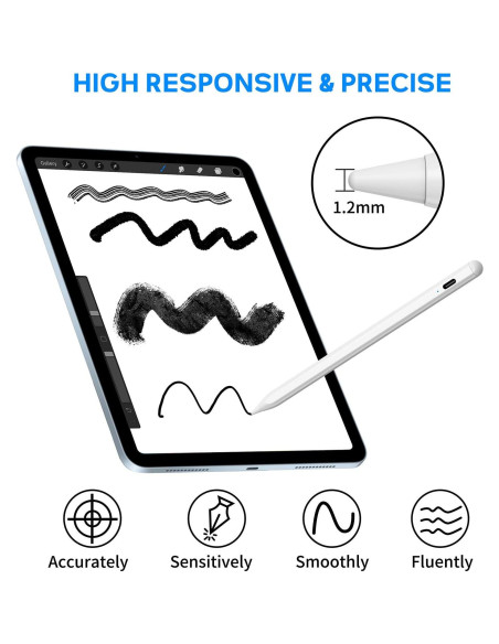 Lápiz Stylus Activo NTHJOYS Blanco para iPad y Android Punta Fina Lápiz Stylus Activo NTHJOYS Blanco para iPad y Android Punta Fina