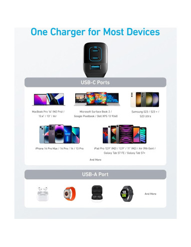 Cargador USB-C Anker 67W Plegable 3 Puertos para MacBook y iPhone