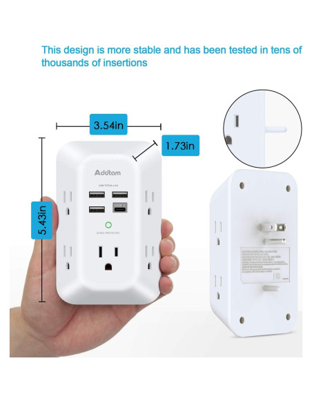 Cargador de pared USB Addtam 5 salidas 4 puertos carga rápida Cargador de pared USB Addtam 5 salidas 4 puertos carga rápida