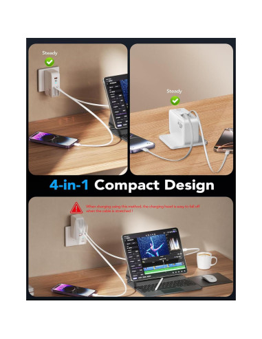 Cargador de Pared Hatalkin 40W Retráctil 4-en-1 USB Duales
