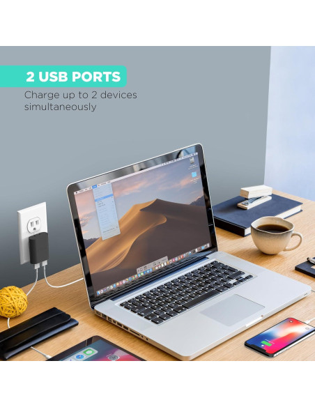Cargador de pared USB iHome AC Pro 2 puertos rápido 18g Cargador de pared USB iHome AC Pro 2 puertos rápido 18g