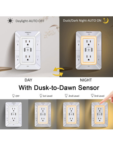 Cargador de pared USB POWRUI AHR-508 con 6 salidas y luz nocturna