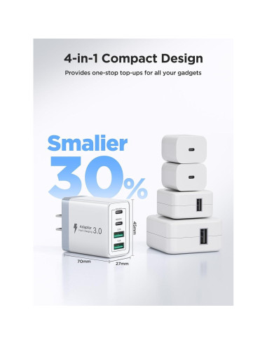 Cargador Rápido USB C 40W 2 Pack Aiminu con Cable Lightning