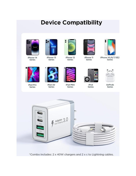 Cargador Rápido USB C 40W 2 Pack Aiminu con Cable Lightning Cargador Rápido USB C 40W 2 Pack Aiminu con Cable Lightning
