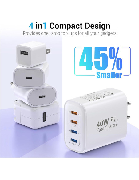 Cargador Rápido USB C 40W 4 Puertos Shenzhen Xihuida Cargador Rápido USB C 40W 4 Puertos Shenzhen Xihuida