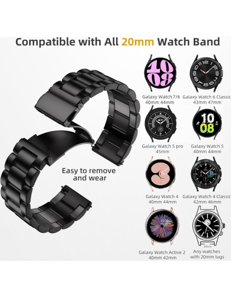 Banda de Acero Inoxidable Lerobo 20mm para Galaxy Watch 7/6/5/4 Banda de Acero Inoxidable Lerobo 20mm para Galaxy Watch 7/6/5/4