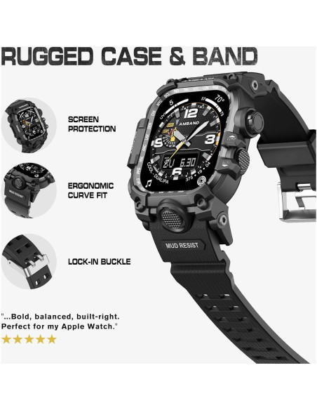 Funda con Correa amBand para Apple Watch 45mm - Negro Mate Funda con Correa amBand para Apple Watch 45mm - Negro Mate