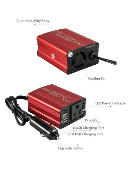 Inversor de Potencia FOVAL 150W 12V a 220V con 2 USB Inversor de Potencia FOVAL 150W 12V a 220V con 2 USB