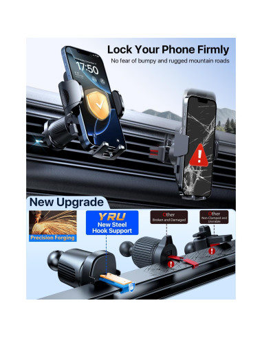 Soporte de Teléfono para Auto YRU 2025 Ajustable 360 Negro