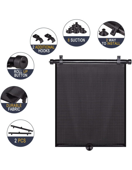 Sombra Retráctil para Ventana Lateral de Auto Yaaduo 40.64x45.72cm Sombra Retráctil para Ventana Lateral de Auto Yaaduo 40.64x45.72cm