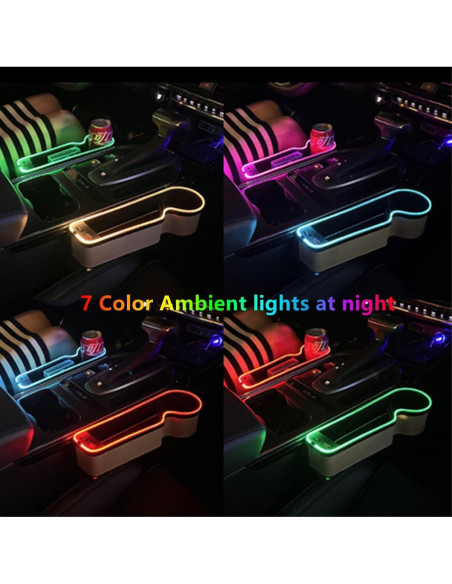Organizador de espacio entre asientos de coche Keketuohai con cargador rápido USB-C y luces LED Organizador de espacio entre asientos de coche Keketuohai con cargador rápido USB-C y luces LED