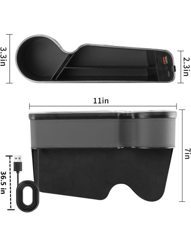 Organizador de espacio entre asientos de coche Keketuohai con cargador rápido USB-C y luces LED