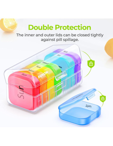 Organizador de Pastillas Semanal AUVON XL con Doble Protección