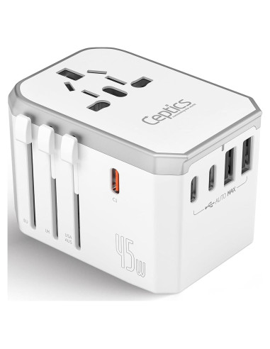 Adaptador de Viaje Universal 6-en-1 Ceptics 45W USB-A y USB-C