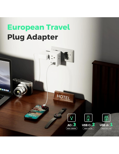 Adaptador de enchufe de viaje Mifaso tipo C 2 paquetes USB