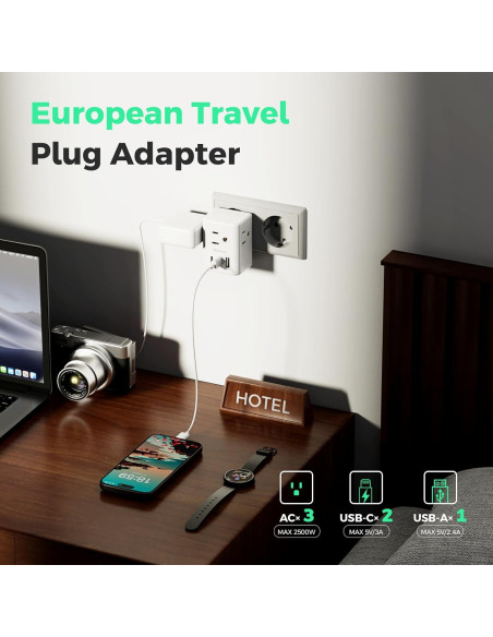 Adaptador de enchufe de viaje Mifaso tipo C 2 paquetes USB Adaptador de enchufe de viaje Mifaso tipo C 2 paquetes USB