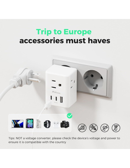 Adaptador de enchufe de viaje Mifaso tipo C 2 paquetes USB Adaptador de enchufe de viaje Mifaso tipo C 2 paquetes USB