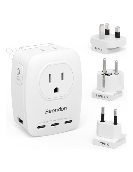 Adaptador de Viaje Universal Beondon con 3 Enchufes y 5 USB Adaptador de Viaje Universal Beondon con 3 Enchufes y 5 USB