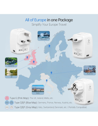 Adaptador de Viaje Universal Beondon con 3 Enchufes y 5 USB