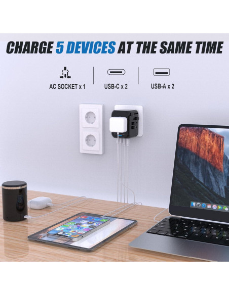 Adaptador de Viaje Universal GLAMFIELDS con 2 USB-C y 2 USB-A Adaptador de Viaje Universal GLAMFIELDS con 2 USB-C y 2 USB-A