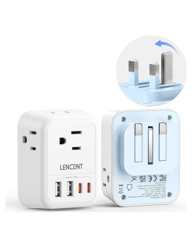 Adaptador de Enchufe Plegable LENCENT Tipo G con 4 USB