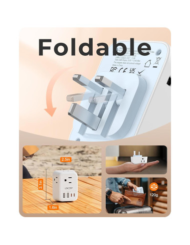 Adaptador de Enchufe Plegable LENCENT Tipo G con 4 USB