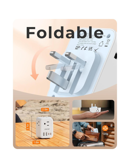 Adaptador de Enchufe Plegable LENCENT Tipo G con 4 USB Adaptador de Enchufe Plegable LENCENT Tipo G con 4 USB