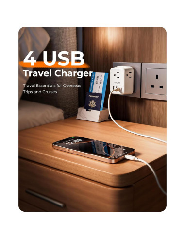 Adaptador de Enchufe Plegable LENCENT Tipo G con 4 USB