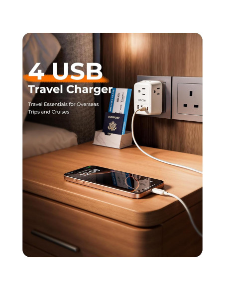 Adaptador de Enchufe Plegable LENCENT Tipo G con 4 USB Adaptador de Enchufe Plegable LENCENT Tipo G con 4 USB