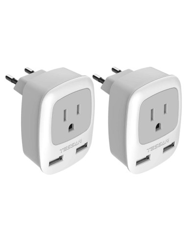 Adaptador de Enchufe de Viaje TESSAN Tipo C con 2 USB Gris