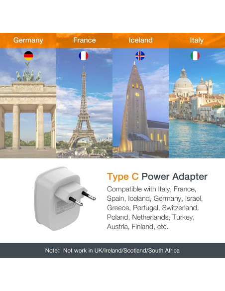 Adaptador de Enchufe de Viaje TESSAN Tipo C con 2 USB Gris Adaptador de Enchufe de Viaje TESSAN Tipo C con 2 USB Gris