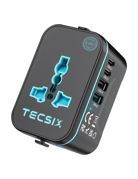 Adaptador de Viaje Universal TECSIX 5 en 1 con 2 USB-C y 2 USB-A Adaptador de Viaje Universal TECSIX 5 en 1 con 2 USB-C y 2 USB-A