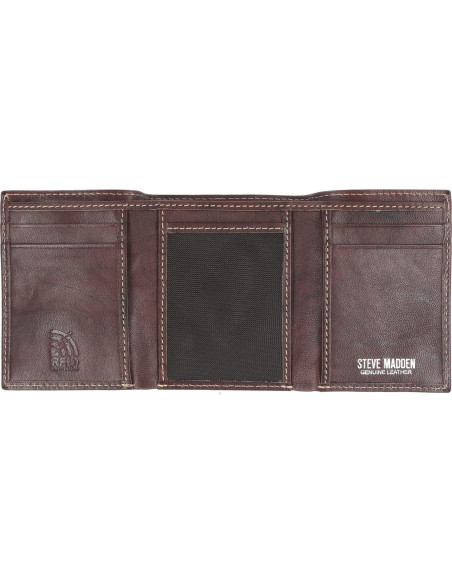 Cartera Trifold RFID Steve Madden Hombre Cuero Marrón Cartera Trifold RFID Steve Madden Hombre Cuero Marrón