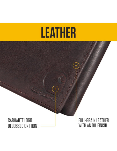Cartera Bifold de Cuero Carhartt para Hombres con RFID Cartera Bifold de Cuero Carhartt para Hombres con RFID