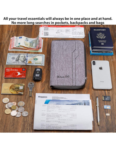 Organizador de Documentos de Viaje Valante RFID Grande Gris