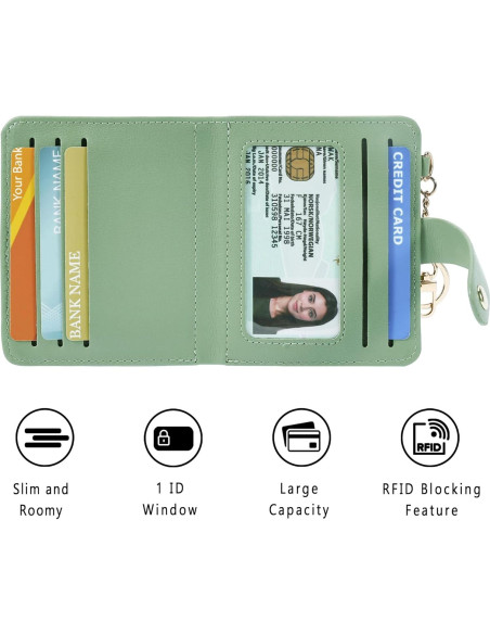 Cartera Pequeña Mujer Airkit Verde RFID Cuero con Llavero Cartera Pequeña Mujer Airkit Verde RFID Cuero con Llavero