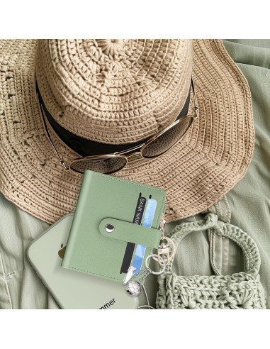 Cartera Pequeña Mujer Airkit Verde RFID Cuero con Llavero