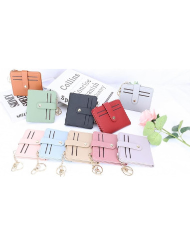 Cartera Pequeña Mujer Airkit Verde RFID Cuero con Llavero