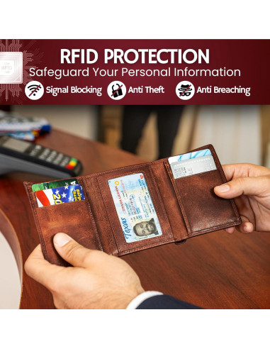 Cartera Trifolio de Cuero Bull Guard con RFID para Hombre
