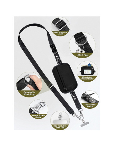 Correa Cruzada Tiostep con Cartera Desmontable RFID Negra