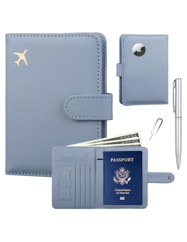 Porta Pasaporte GOAUS Azul con Ranura para Airtag y RFID
