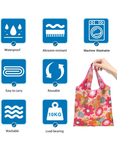 6 Bolsas de Compras Reutilizables Plegables DENGXINWEI Ecológicas