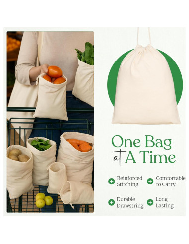 Bolsas de Muselina Reutilizables Greenmile - Algodón Orgánico - 9 Piezas
