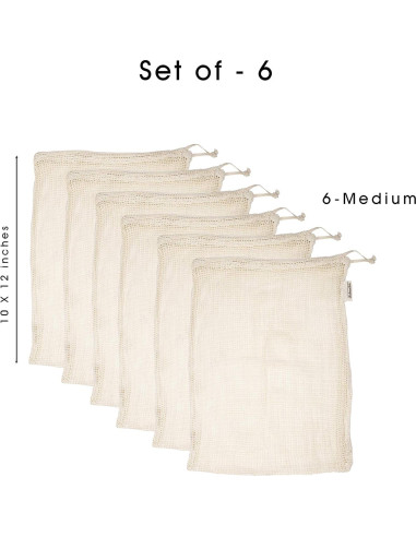 Bolsas de Malla Reutilizables All Cotton 100% Algodón 6 Pzas