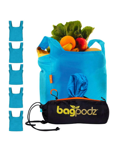 Bolsas de supermercado reutilizables BagPodz 5 unidades azul