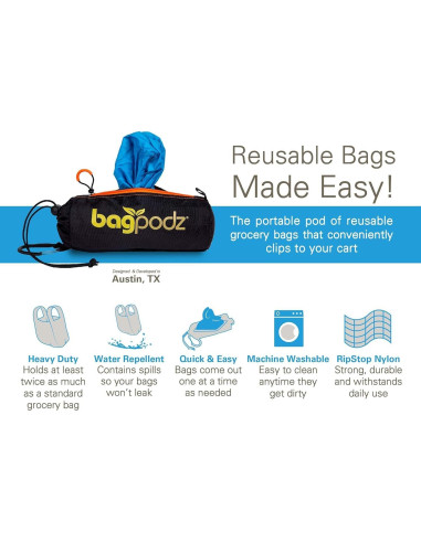 Bolsas de supermercado reutilizables BagPodz 5 unidades azul