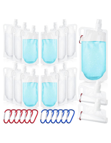 Maxdot 12 Botellas de Agua Plegables 1L con Clip para Camping