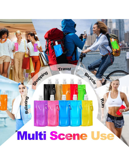 Paquete de 10 Botellas de Agua Plegables Smilixin 480ml Paquete de 10 Botellas de Agua Plegables Smilixin 480ml